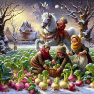 People harvest turnips in winter