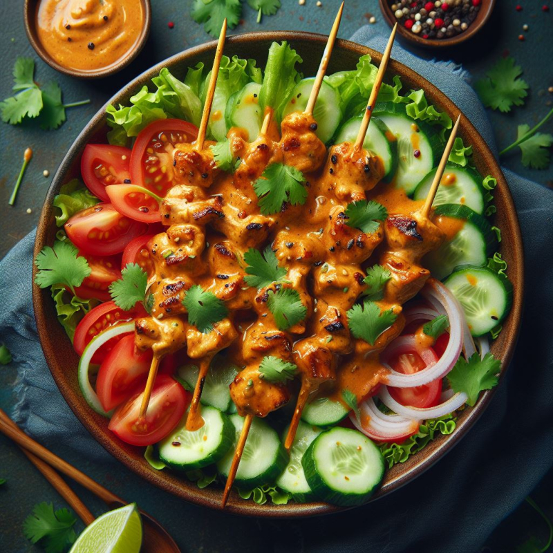 Chicken Satay Skewers on a bed of Salad