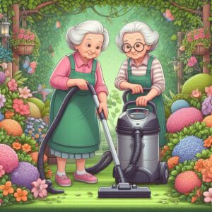 Two friends tidy the garden