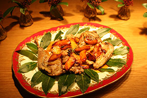 Pheasant with caramelised apples and cider sauce