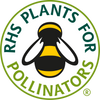 Logo of RHS Plants for Pollinators with a bee illustration on a white background