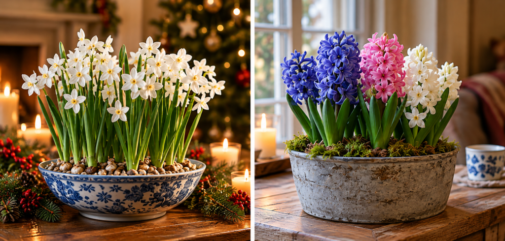 Paperwhites for Christmas, and Hyacinths Grown Indoors